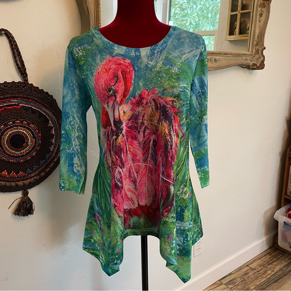 Leoma Lovegrove Flamingo Top Trendy Tropical! Size Petite Medium